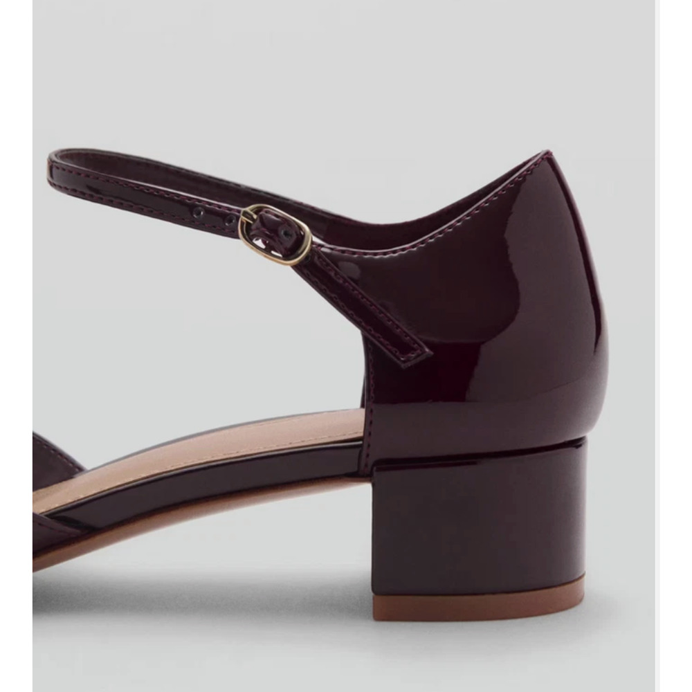 NEW MANGO MNG BURGUNDY PATENT ANKLE STRAP BLOCK HEELS SHOES SZ 38 US 7.5 - Picture 5 of 8